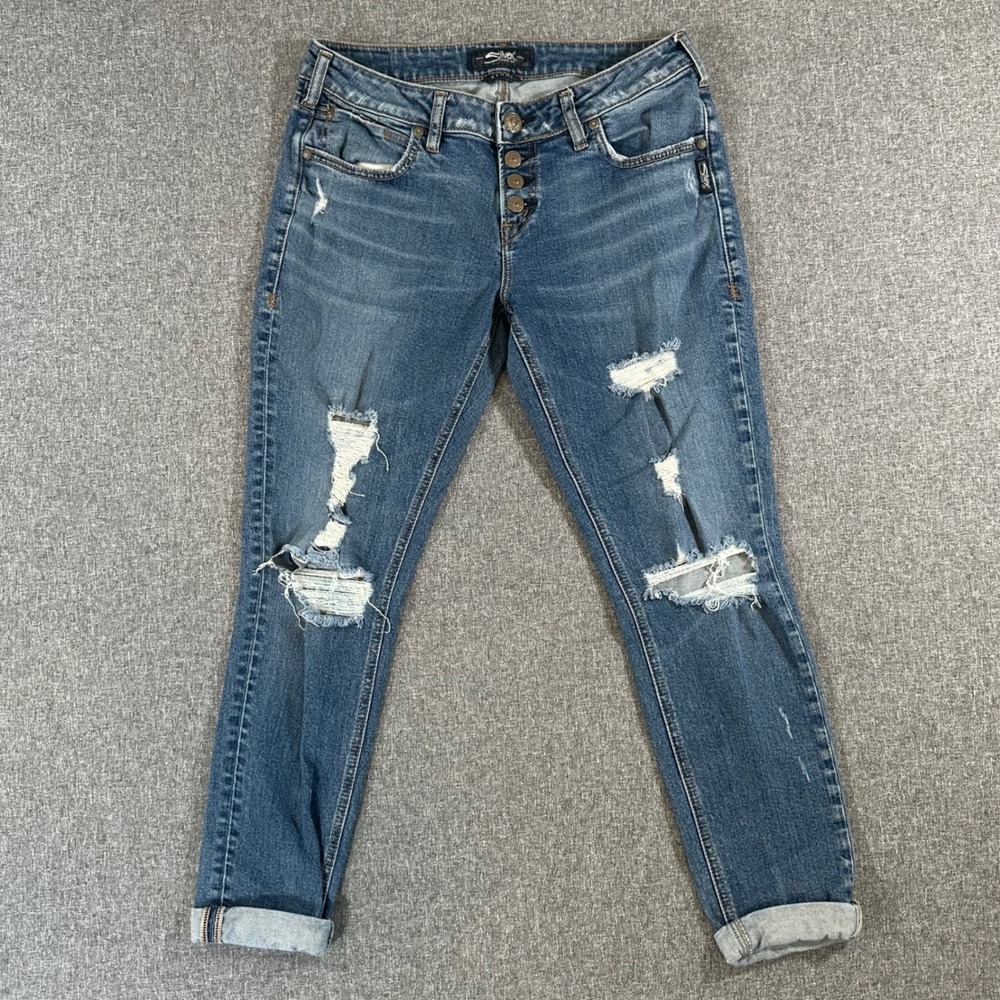 Silver Jeans Co. Jeans Womens 28 Kenni Blue Distressed Button Fly
